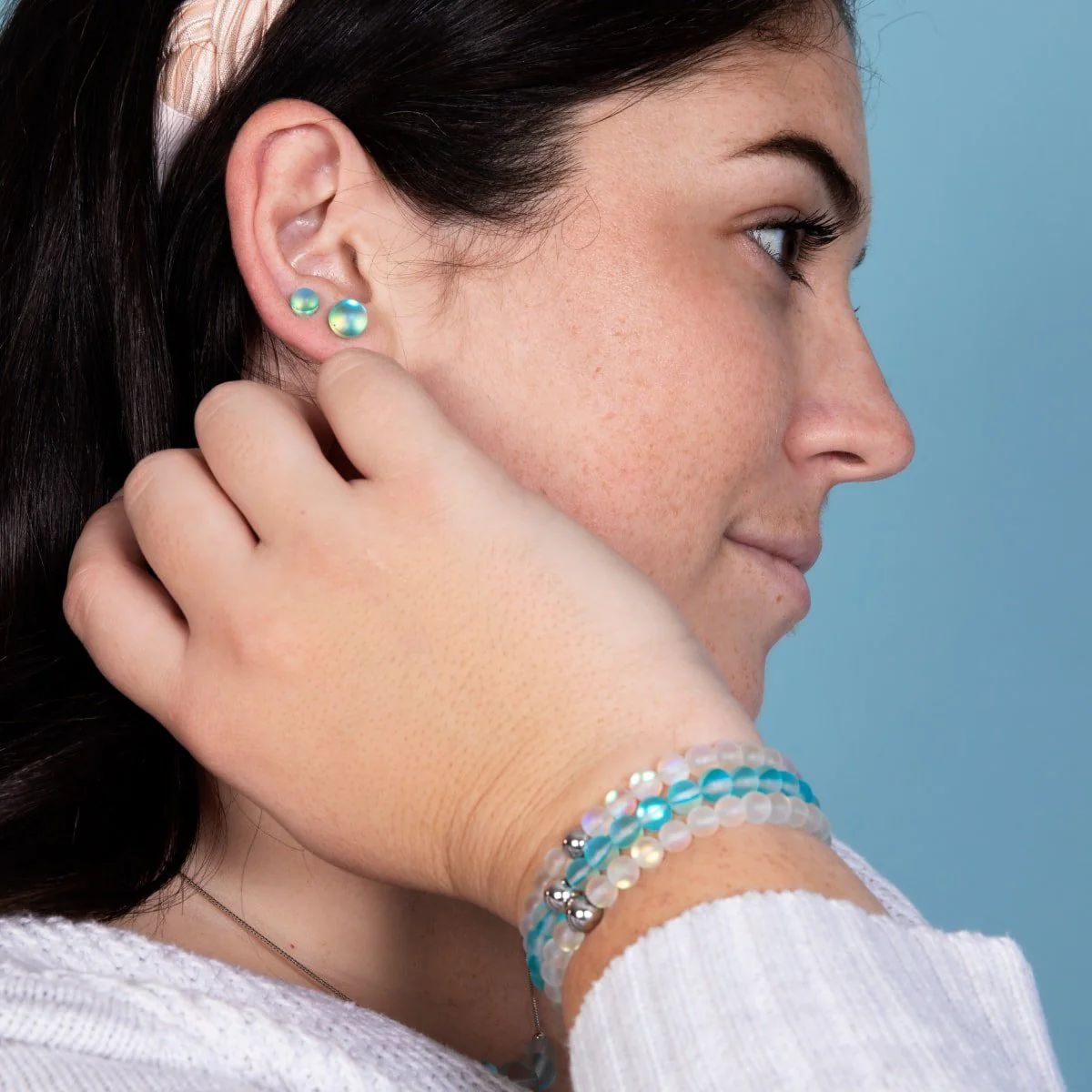 Aquamarine | .925 Sterling Silver | Mermaid Glass Stud Earrings - Image 7