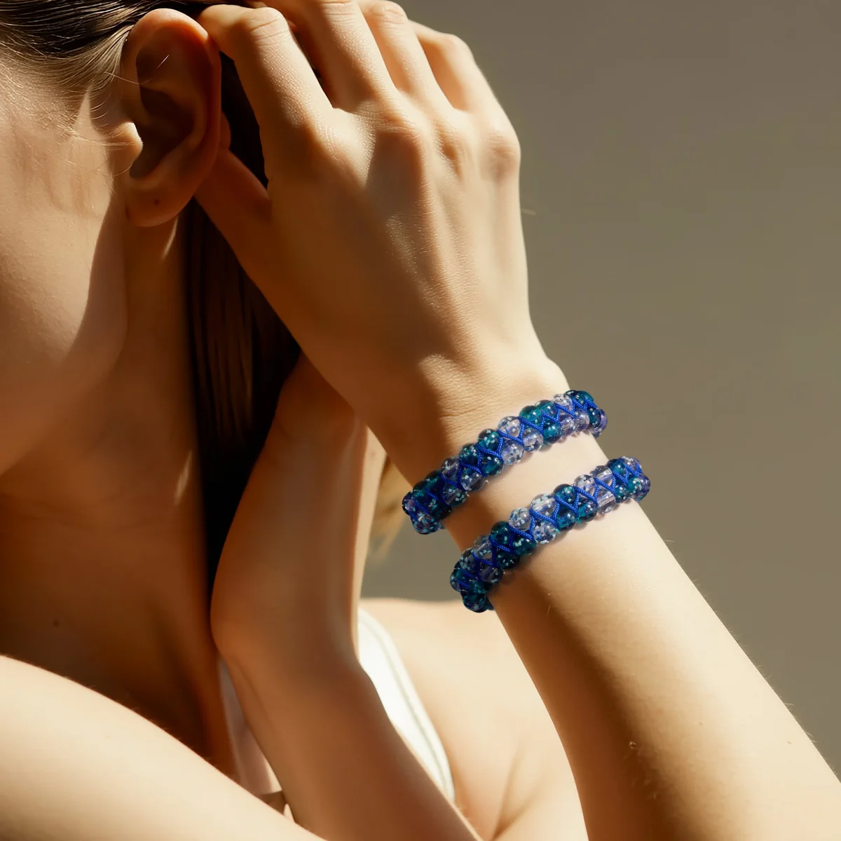 Aquamarine Flame | Lapis Flame x Aquamarine | Double Firefly Glass Bracelet - Image 10