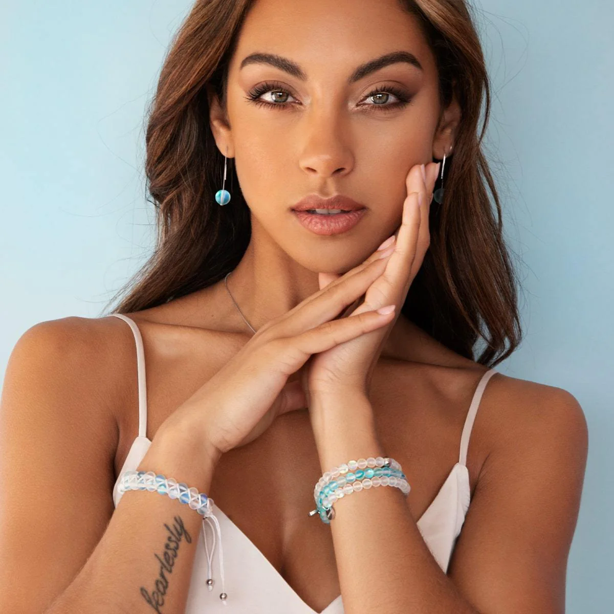 Aquamarine | Silver | Mermaid Glass Bead Bracelet - Image 3