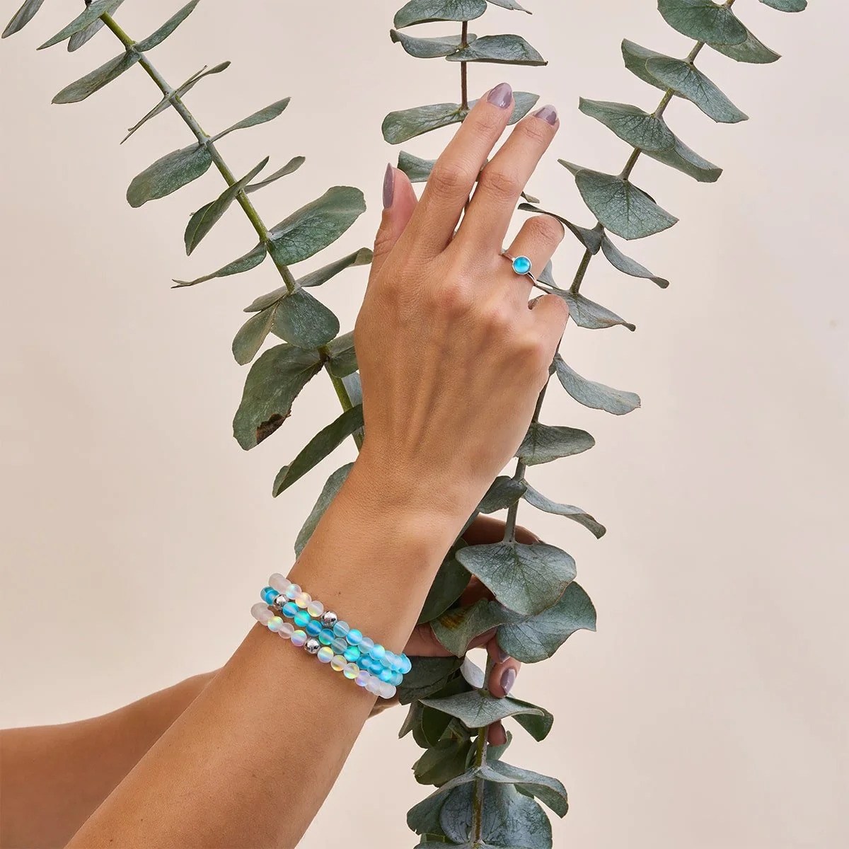 Aquamarine | Silver | Mermaid Glass Bead Bracelet - Image 4