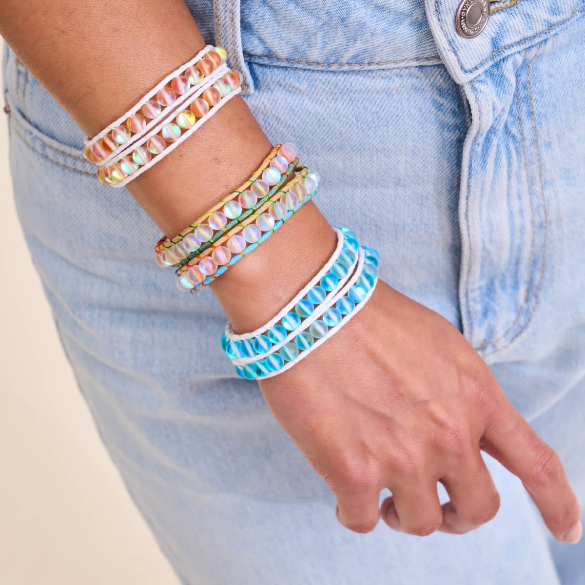 Aquamarine | Mermaid Glass | White Linen Wrap Bracelet - Image 5