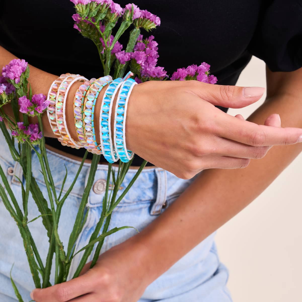 Aquamarine | Mermaid Glass | White Linen Wrap Bracelet - Image 6