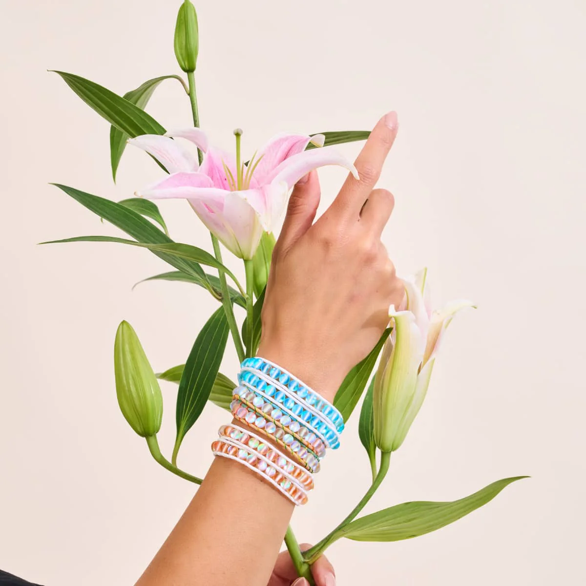 Aquamarine | Mermaid Glass | White Linen Wrap Bracelet - Image 7