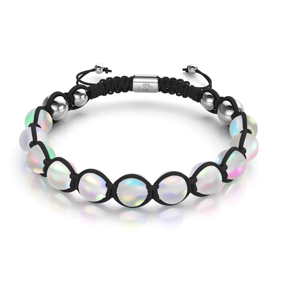Black | Rainbow White | Silver | Mermaid Glass Charmballa Bracelet - Image 4