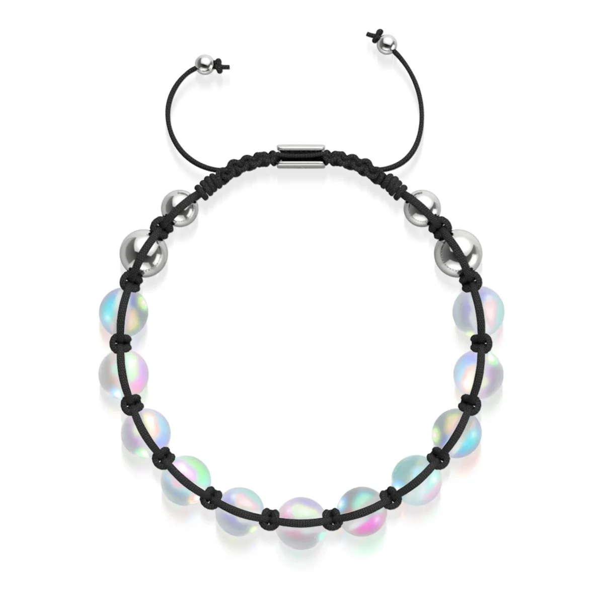 Black | Rainbow White | Silver | Mermaid Glass Charmballa Bracelet - Image 5