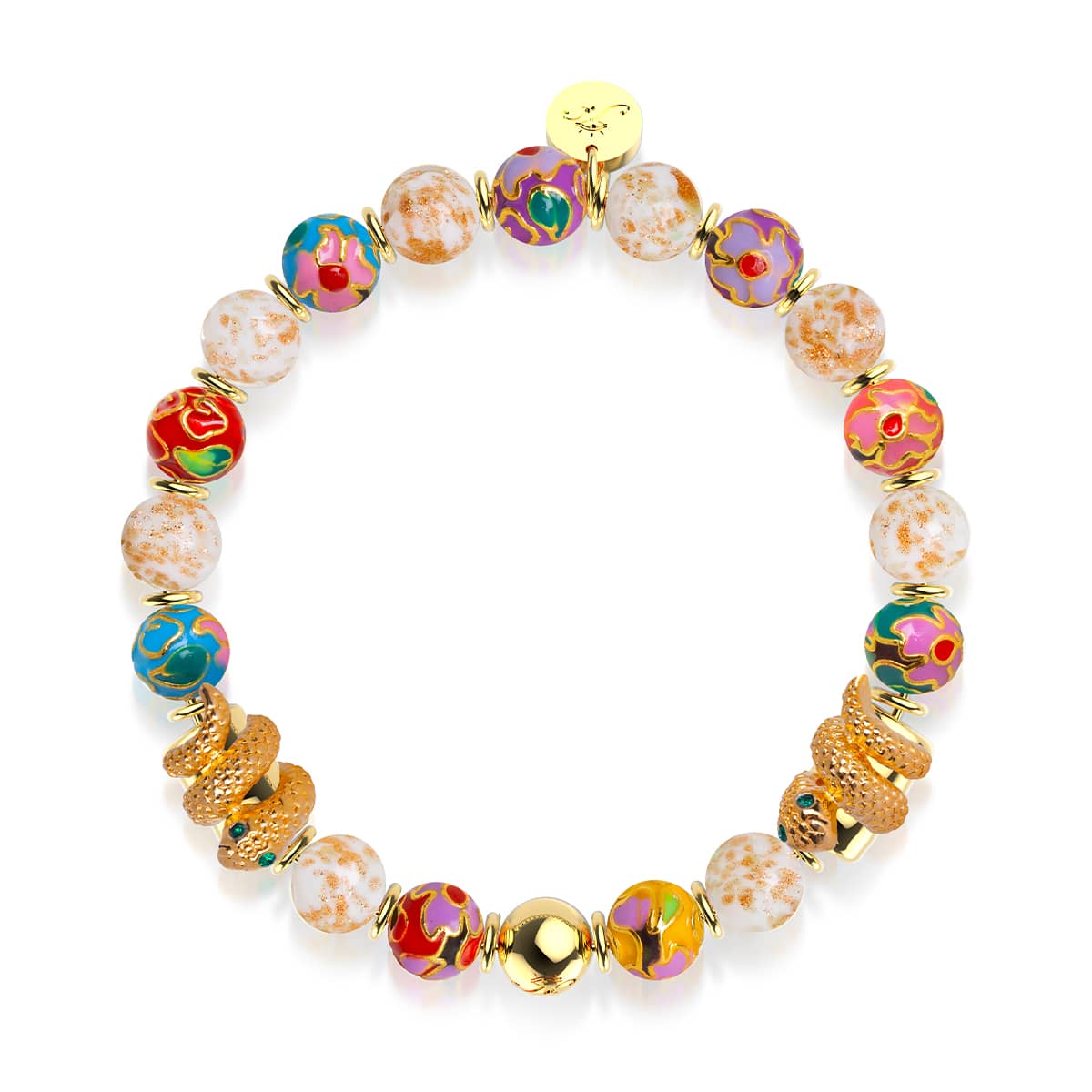 Cloud Dragon | Enamel Lotus | White Firefly Glass Serpent Bracelet - Image 10