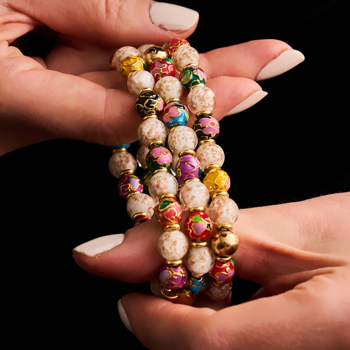 Cloud Dragon | Enamel Lotus | White Firefly Glass Serpent Bracelet - Image 4