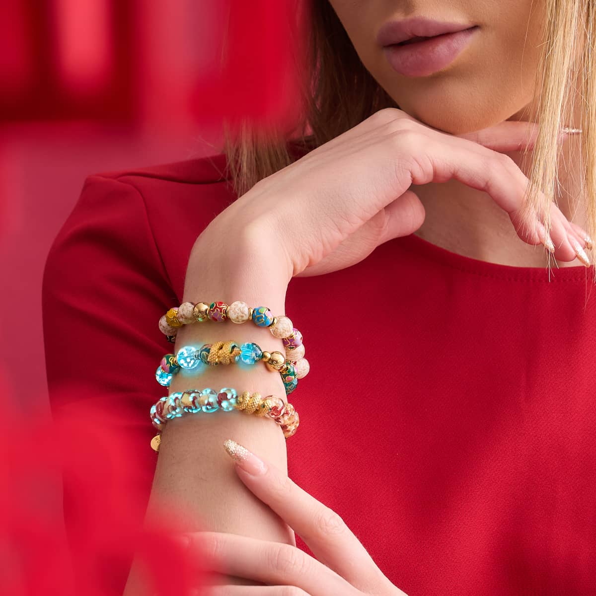 Cloud Dragon | Enamel Lotus | White Firefly Glass Serpent Bracelet - Image 5