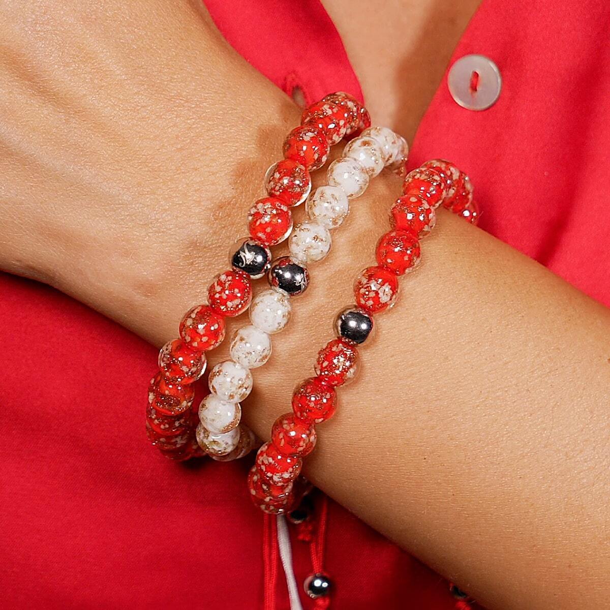 Crimson | Silver | Firefly Glass Macrame Bracelet - Image 6