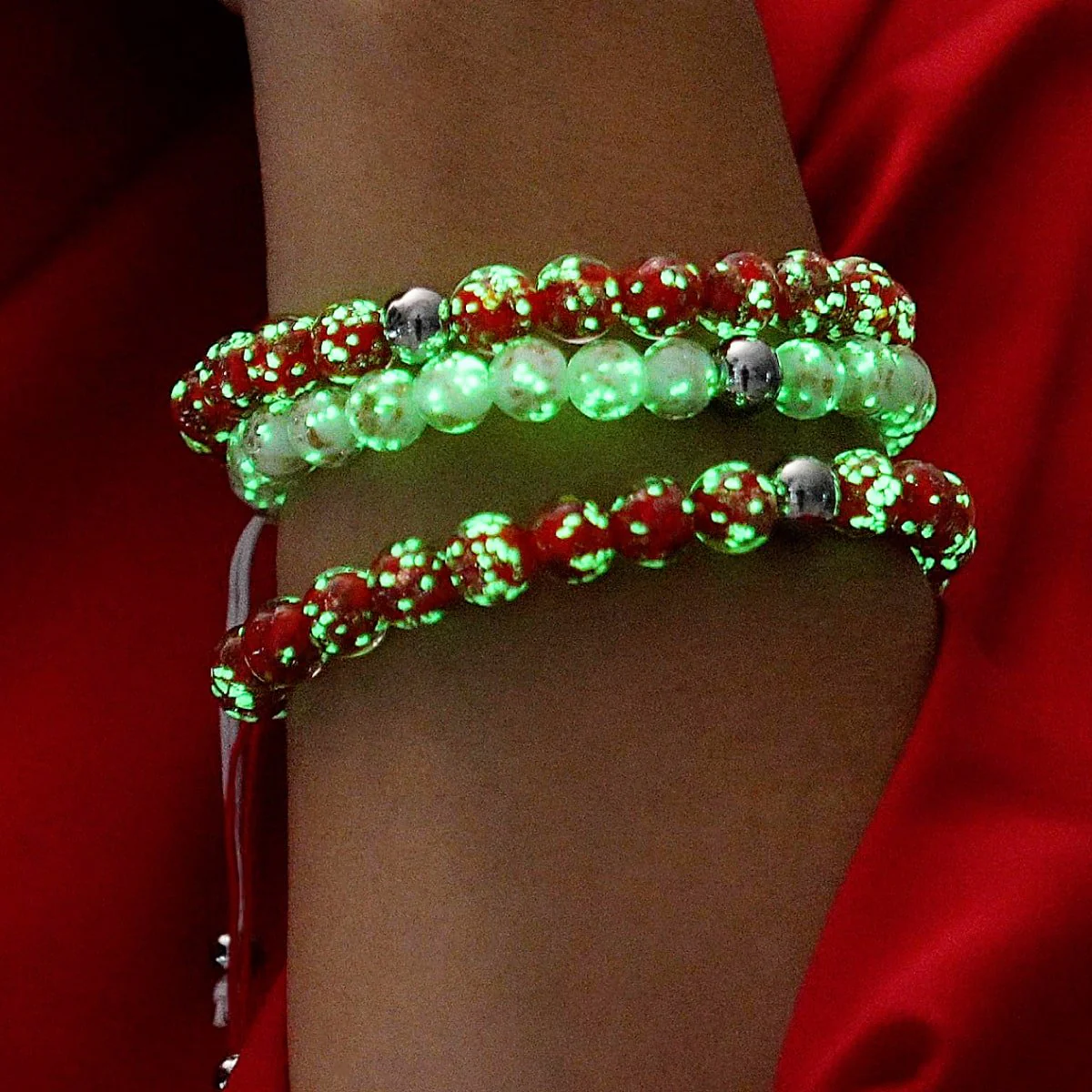 Crimson | Silver | Firefly Glass Macrame Bracelet - Image 7