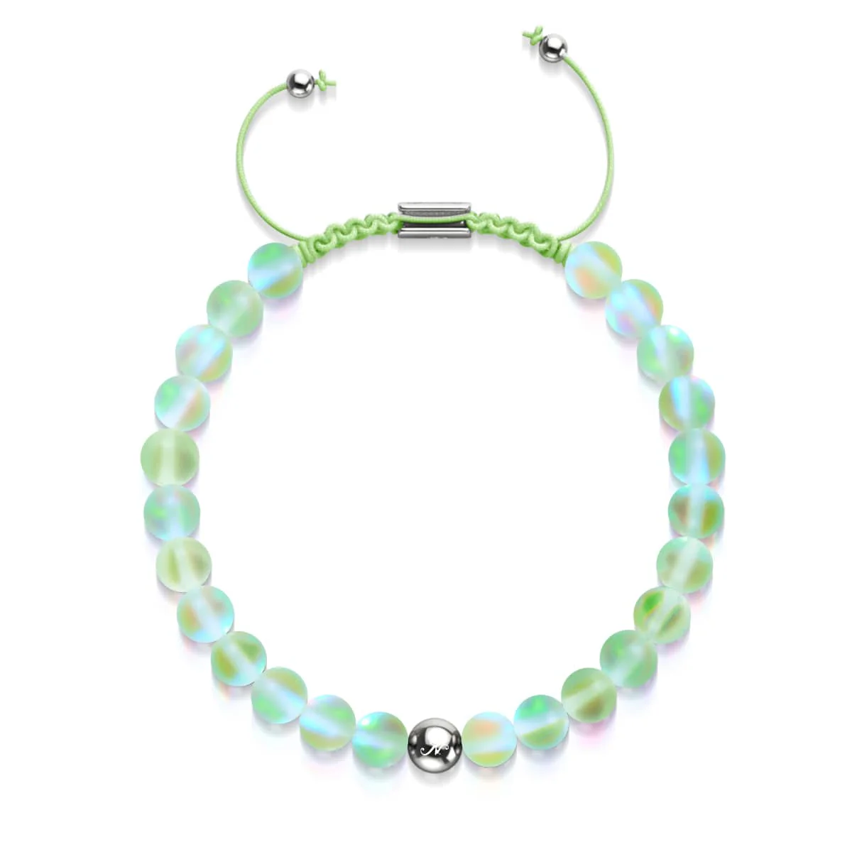 Emerald | Silver | Mermaid Glass Macrame Bead Bracelet - Image 3