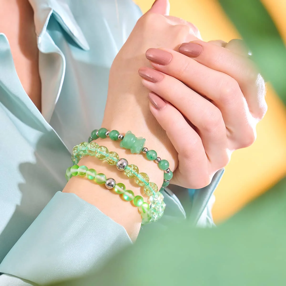 Emerald | Silver | Mermaid Glass Macrame Bead Bracelet - Image 8