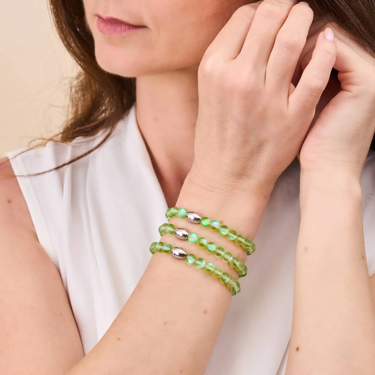 Emerald | .925 Sterling Silver | Mermaid Glass Bead Bracelet - Image 3