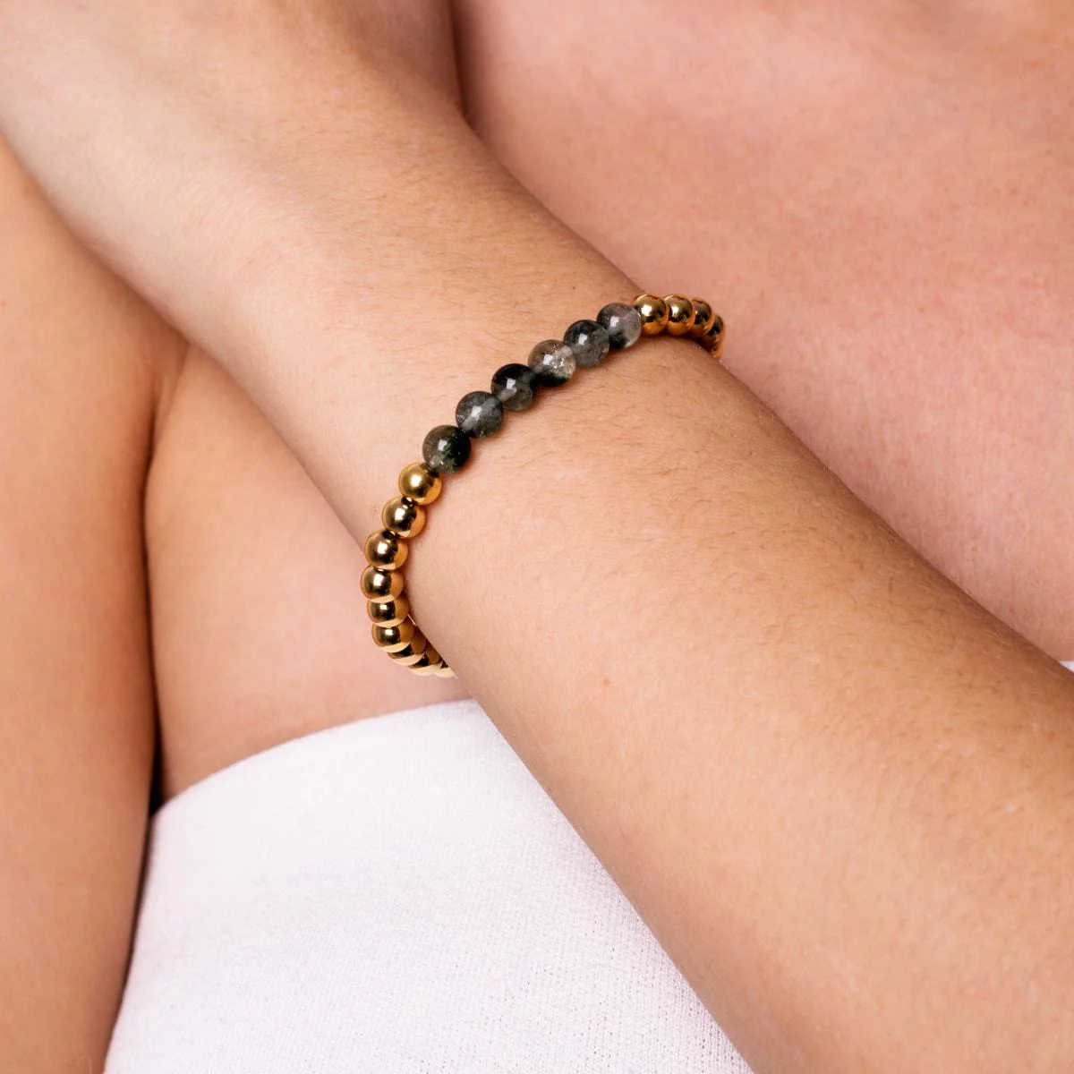 Grateful | 18k Gold | Green Leaf Agate | Expression Bracelet - Image 3