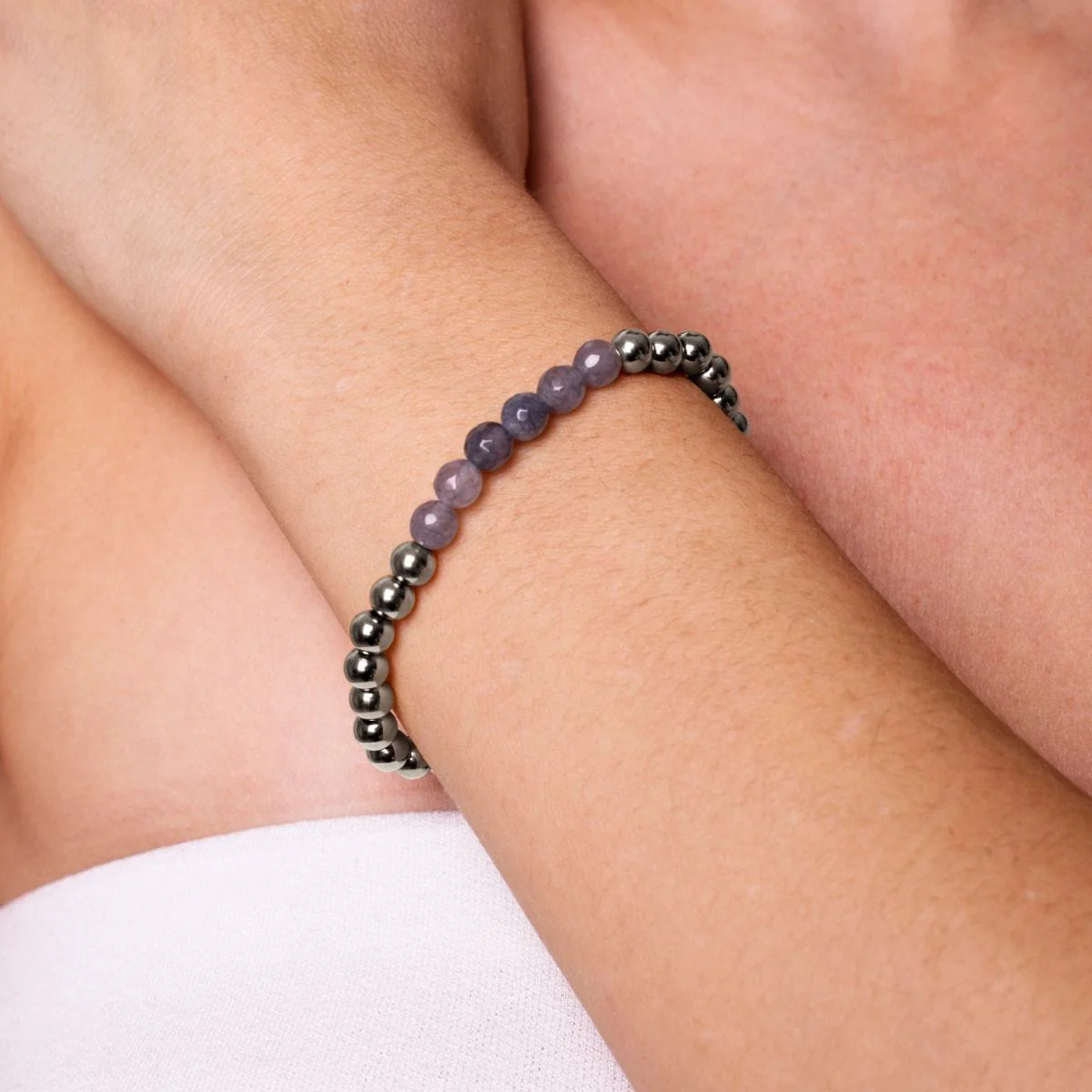 Appealing | Silver | Faceted Grey Jade | Gemstone Expression Bracelet - Image 3