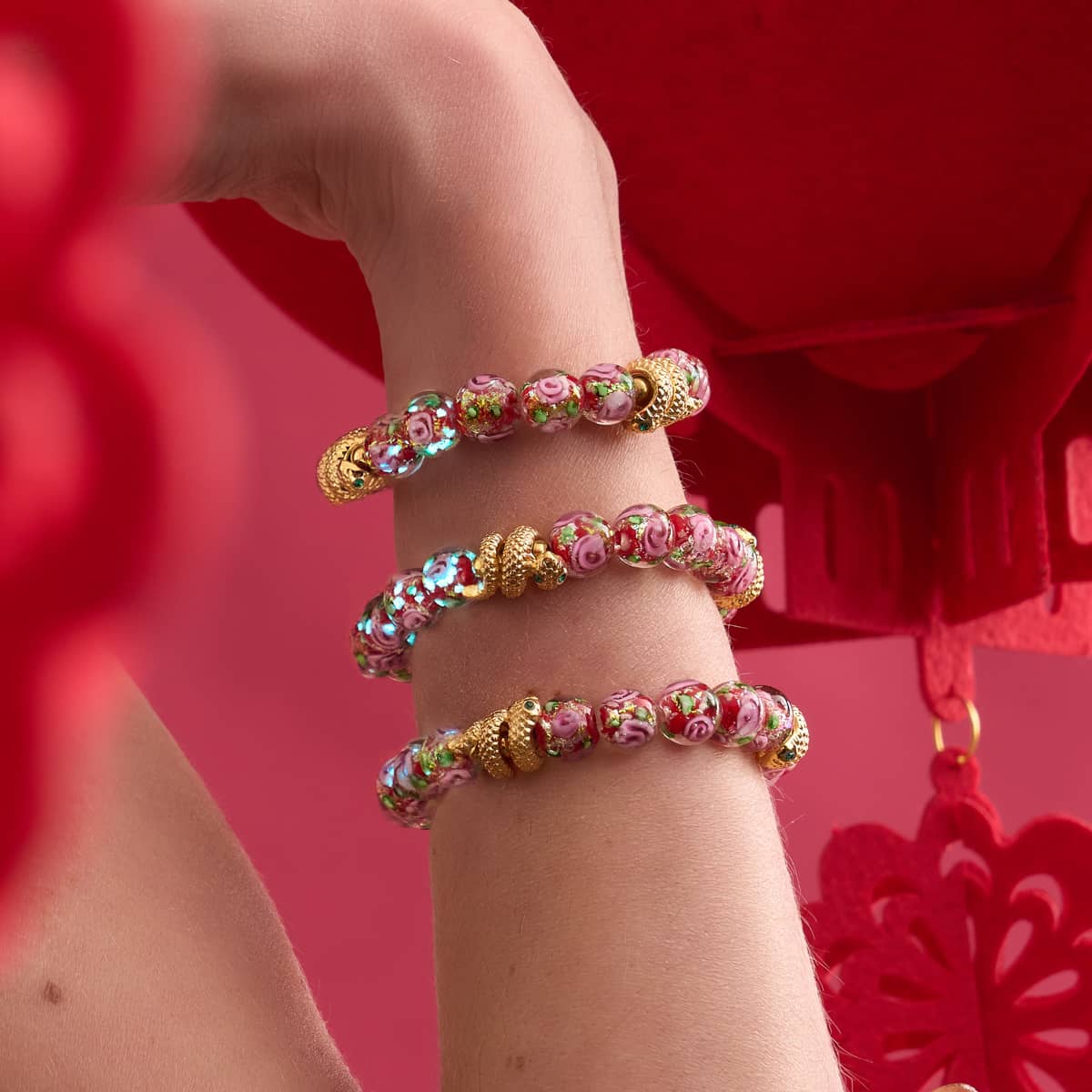 Golden Snake | Firework Glass Rose Bracelet - Image 3