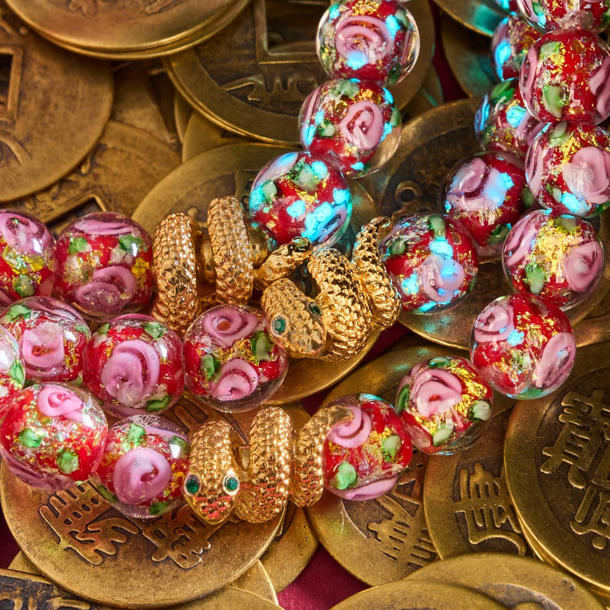 Golden Snake | Firework Glass Rose Bracelet - Image 7
