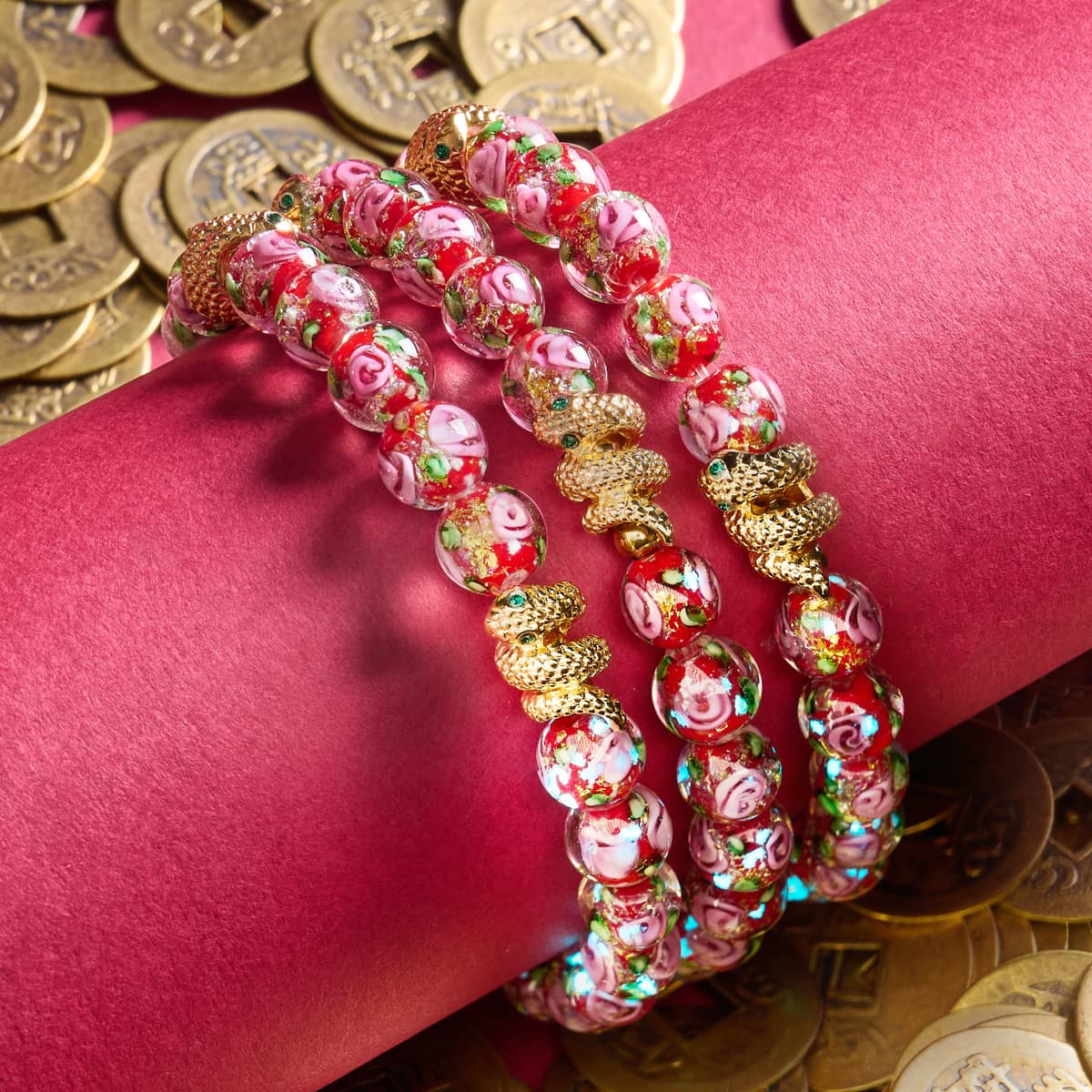 Golden Snake | Firework Glass Rose Bracelet - Image 8