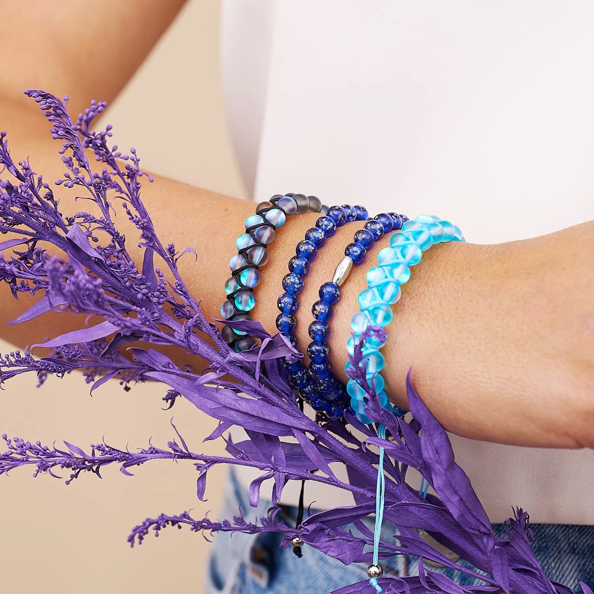 Grey | Silver | Double Mermaid Glass Bracelet - Image 7