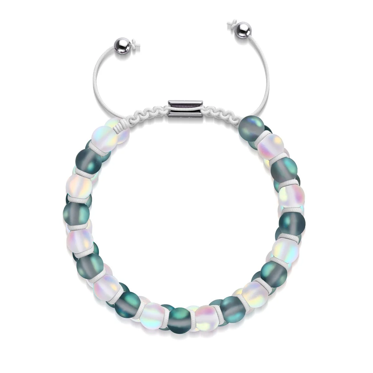 Grey and White | Silver | Double Mermaid Glass Bracelet - Image 5