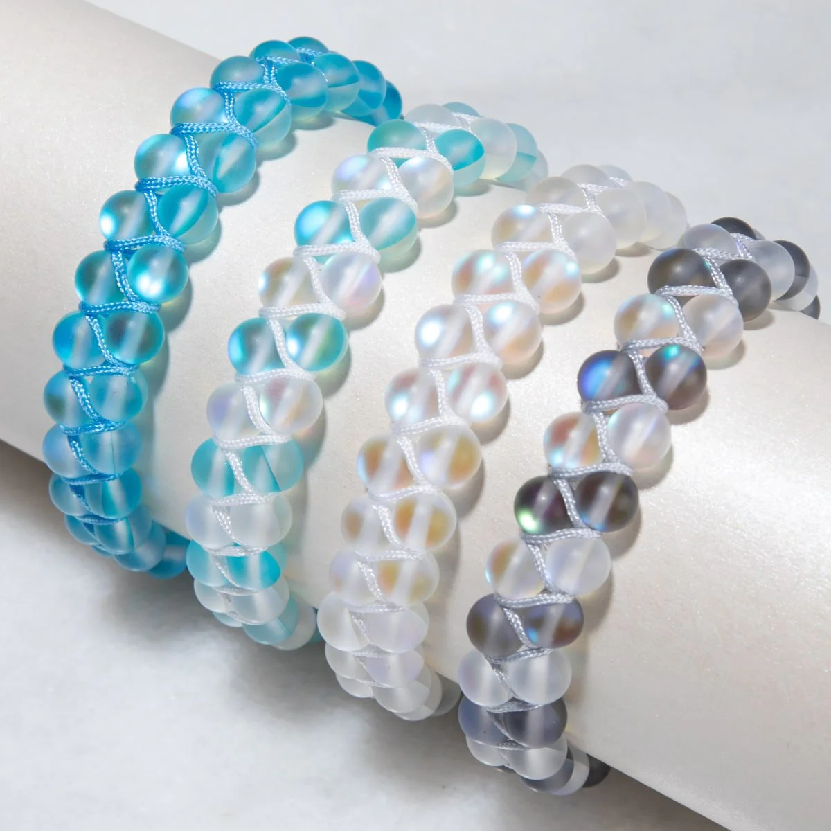 Grey and White | Silver | Double Mermaid Glass Bracelet - Image 6