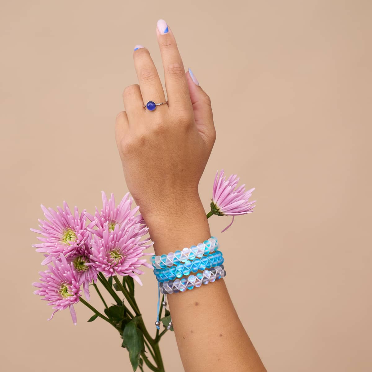 Grey and White | Silver | Double Mermaid Glass Bracelet - Image 7