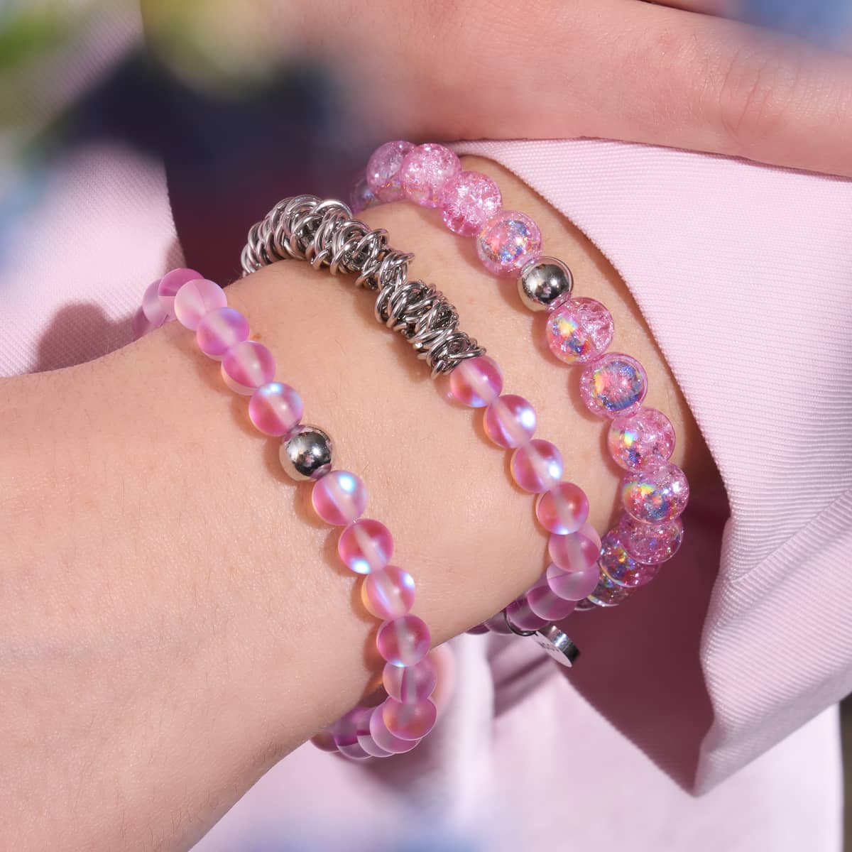 Lavender | Silver | Mermaid Glass Bead Bracelet - Image 3