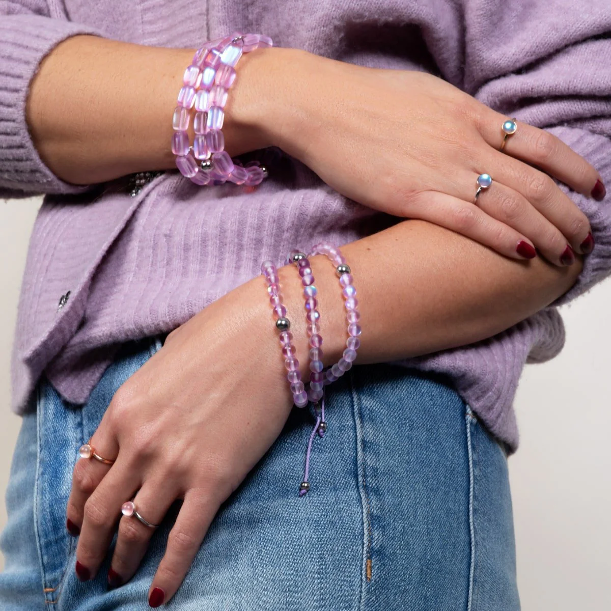 Lavender | Silver | Mermaid Glass Bead Bracelet - Image 6