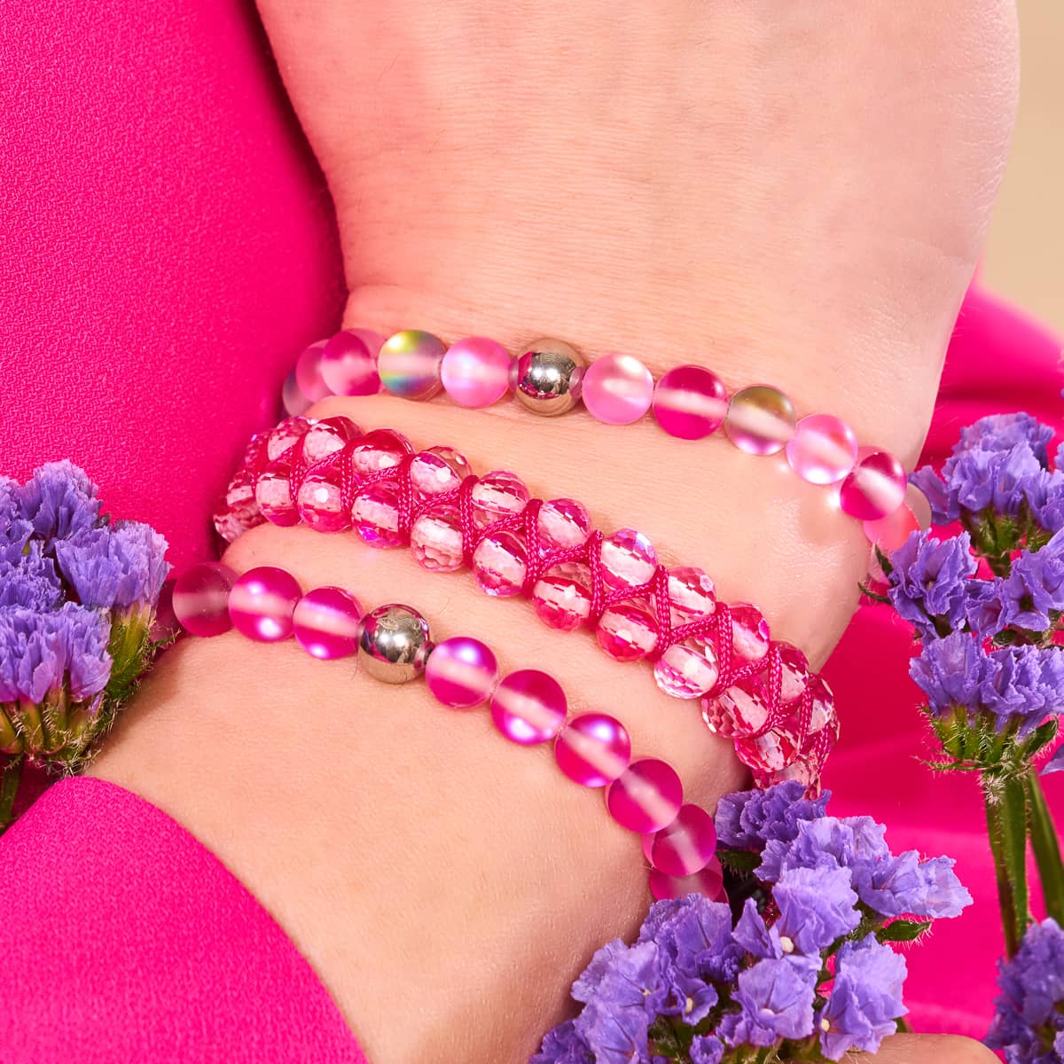Magenta | Silver | Mermaid Glass Bead Bracelet - Image 4