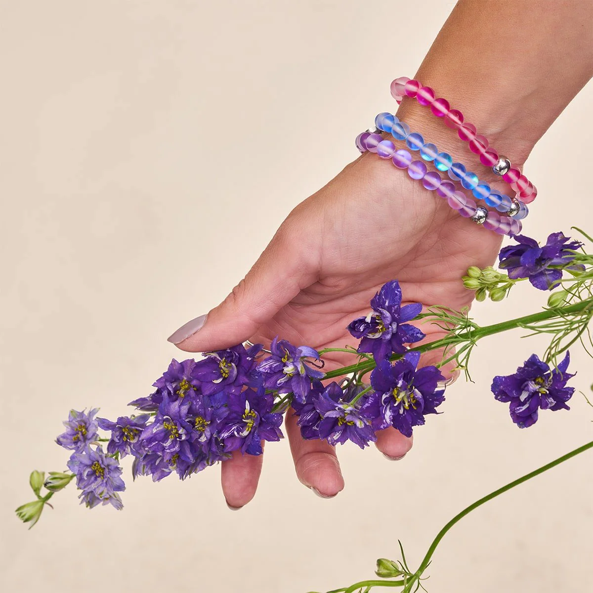 Magenta | Silver | Mermaid Glass Bead Bracelet - Image 6