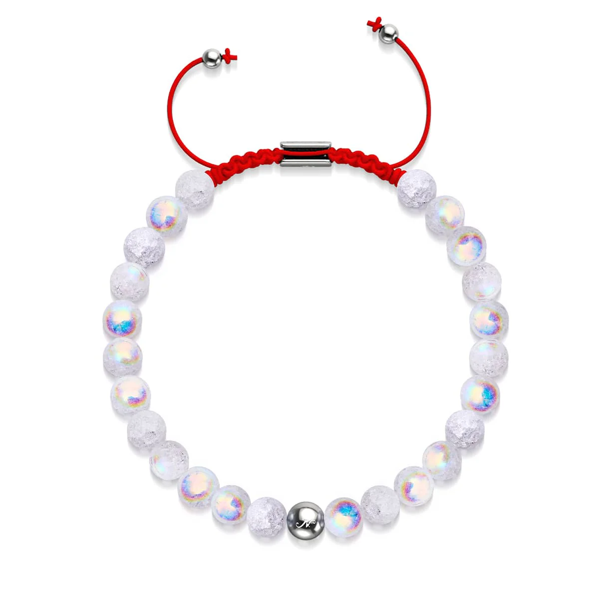 Marshmallow Chrome Glitter Glass x Red String Bracelet - Image 4