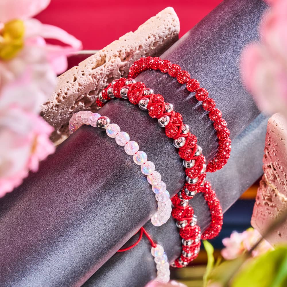 Marshmallow Chrome Glitter Glass x Red String Bracelet - Image 7
