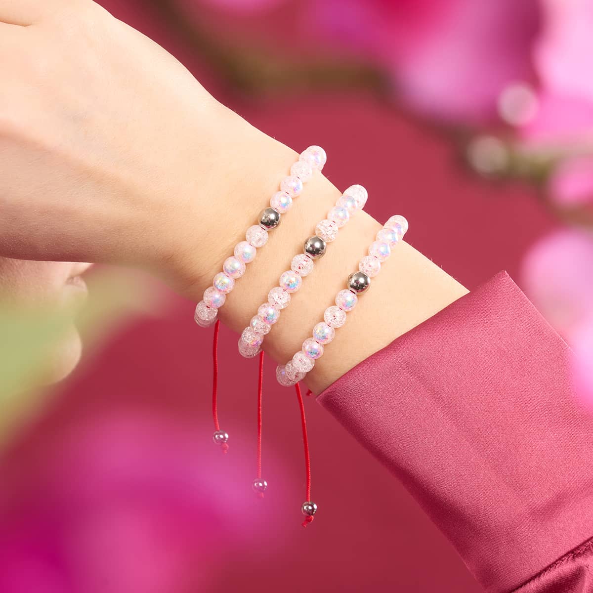 Marshmallow Chrome Glitter Glass x Red String Bracelet - Image 9