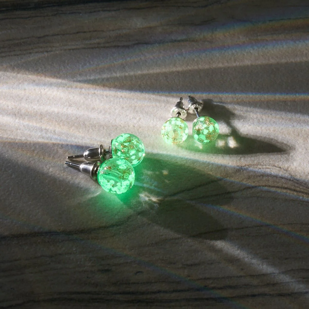 Alabaster | .925 Sterling Silver | Mini Firefly Glass Stud Earrings - Image 7