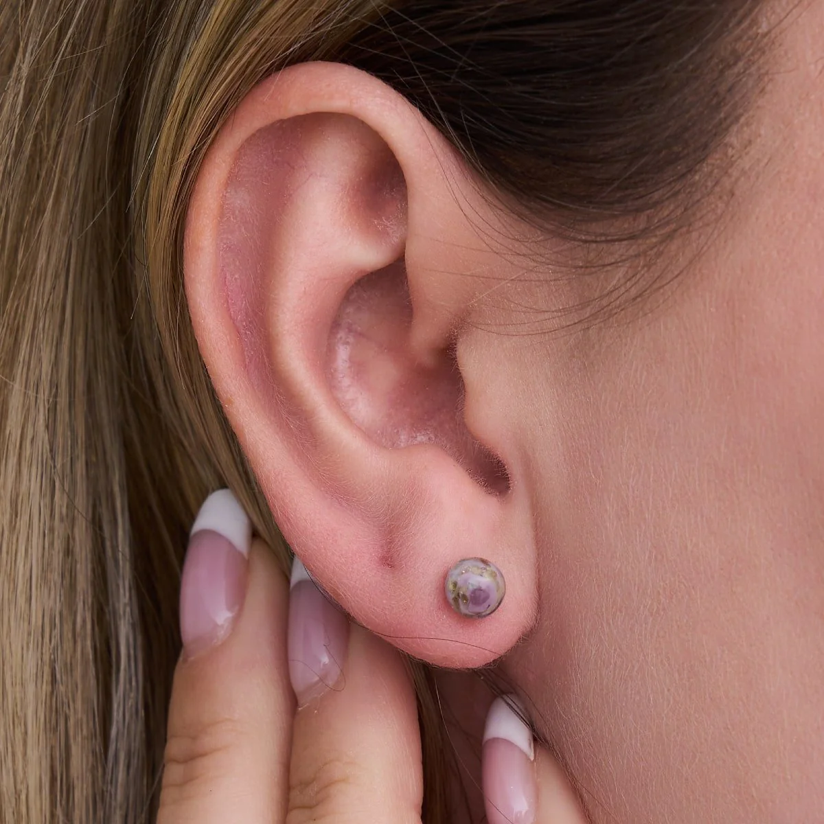 Periwinkle | .925 Sterling Silver | Mini Firefly Glass Stud Earrings - Image 3