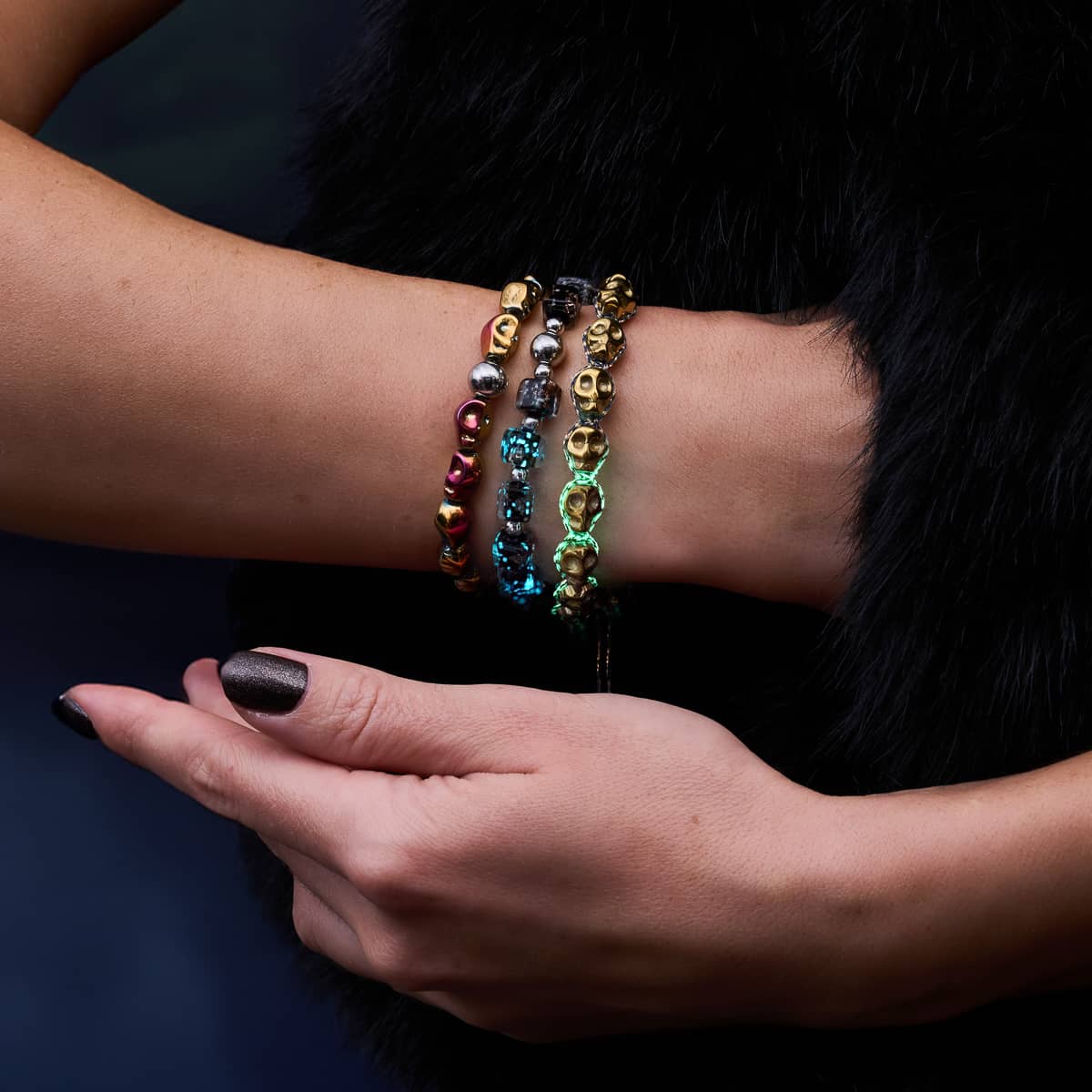 Obsidian | Silver | Firefly Glass Pebble Bracelet - Image 5