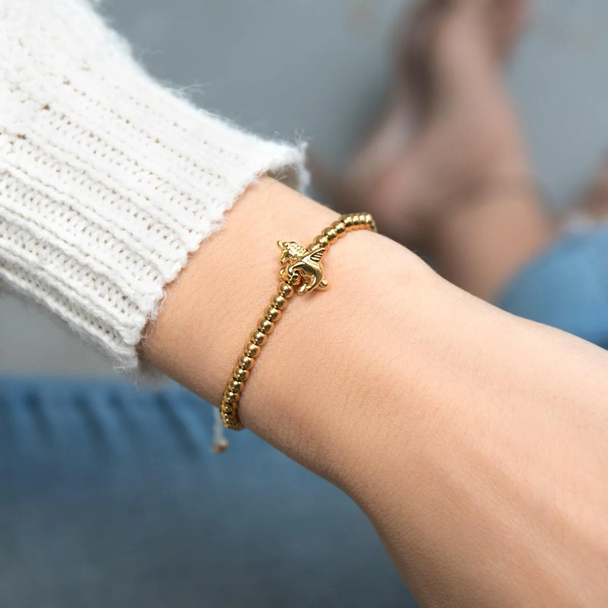 Pegasus | 18k Gold | Winged Unicorn Macrame Charm Bracelet - Image 3