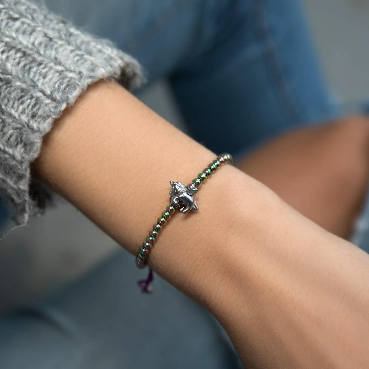 Pegasus | Silver | Winged Unicorn Macrame Charm Bracelet - Image 3