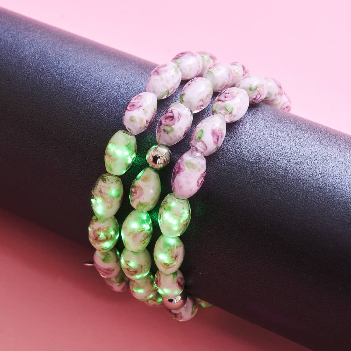 Pink Roses | .925 Sterling Silver | Firefly Glass Garden Bracelet - Image 4