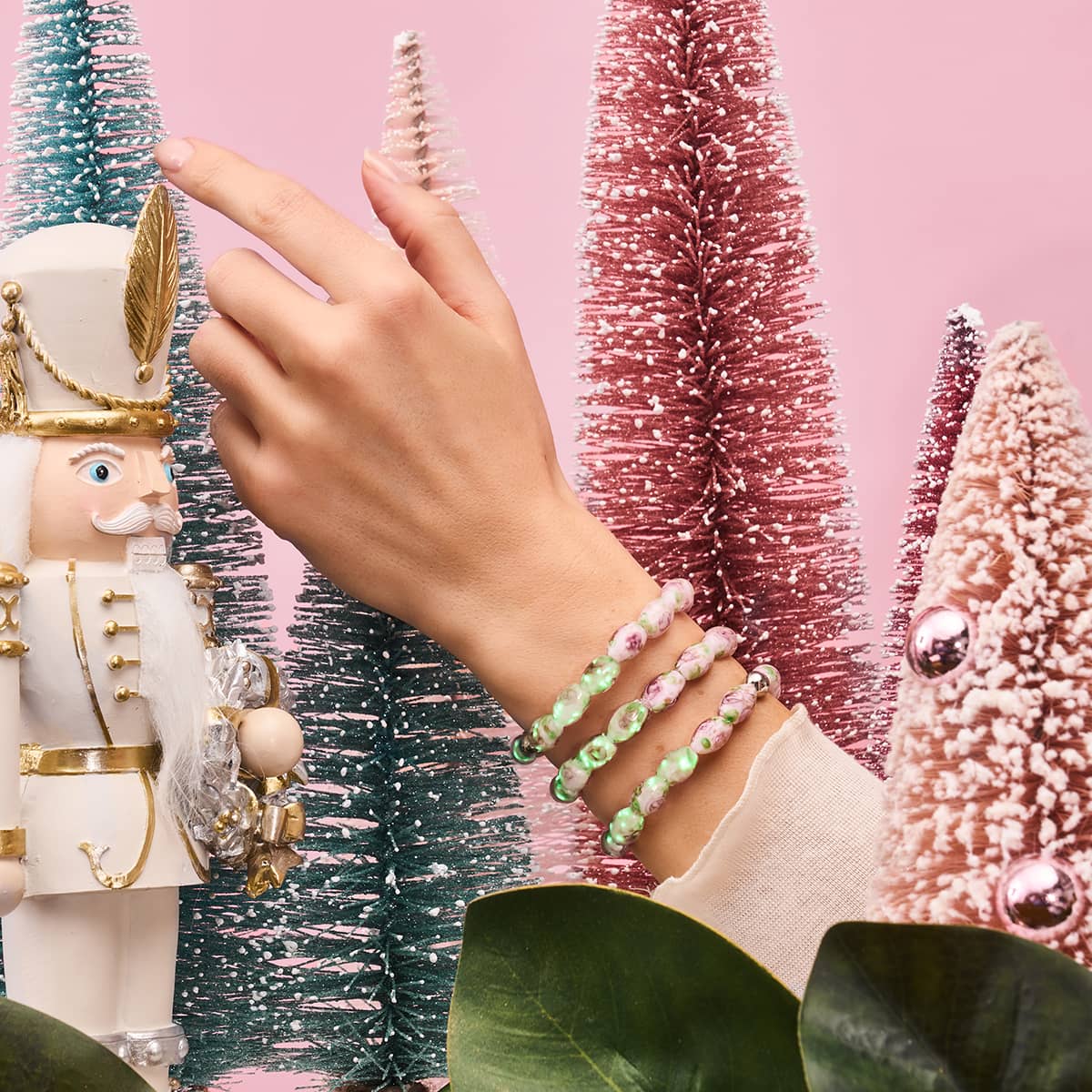 Pink Roses | .925 Sterling Silver | Firefly Glass Garden Bracelet - Image 7