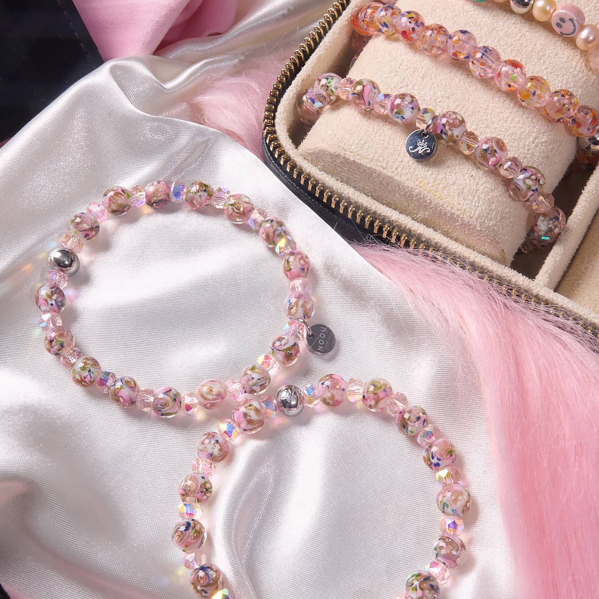 Pink | Firefly Glass x Crystal Swirl Bracelet - Image 7