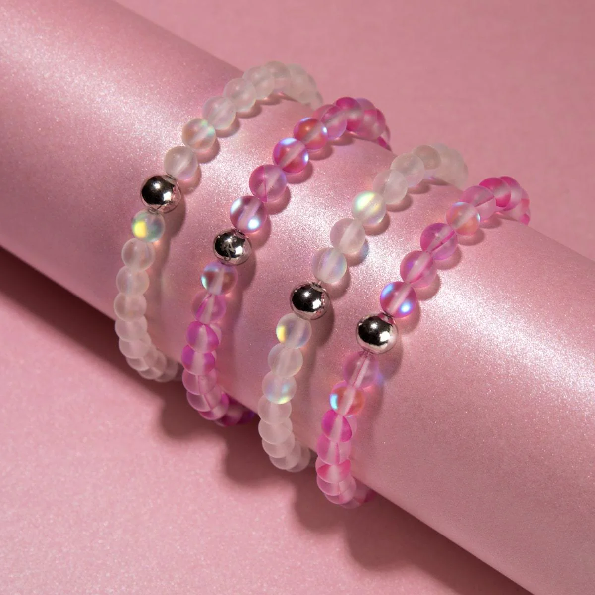 Pink | Silver | Mermaid Glass Bead Bracelet - Image 4