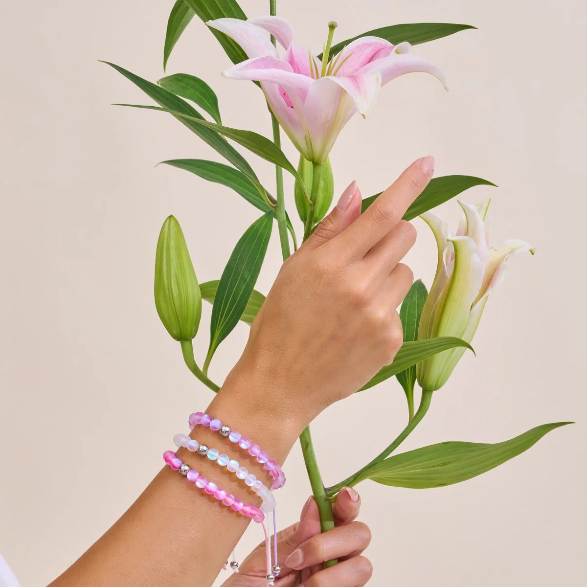 Pink | Silver | Mermaid Glass Macrame Bead Bracelet - Image 5