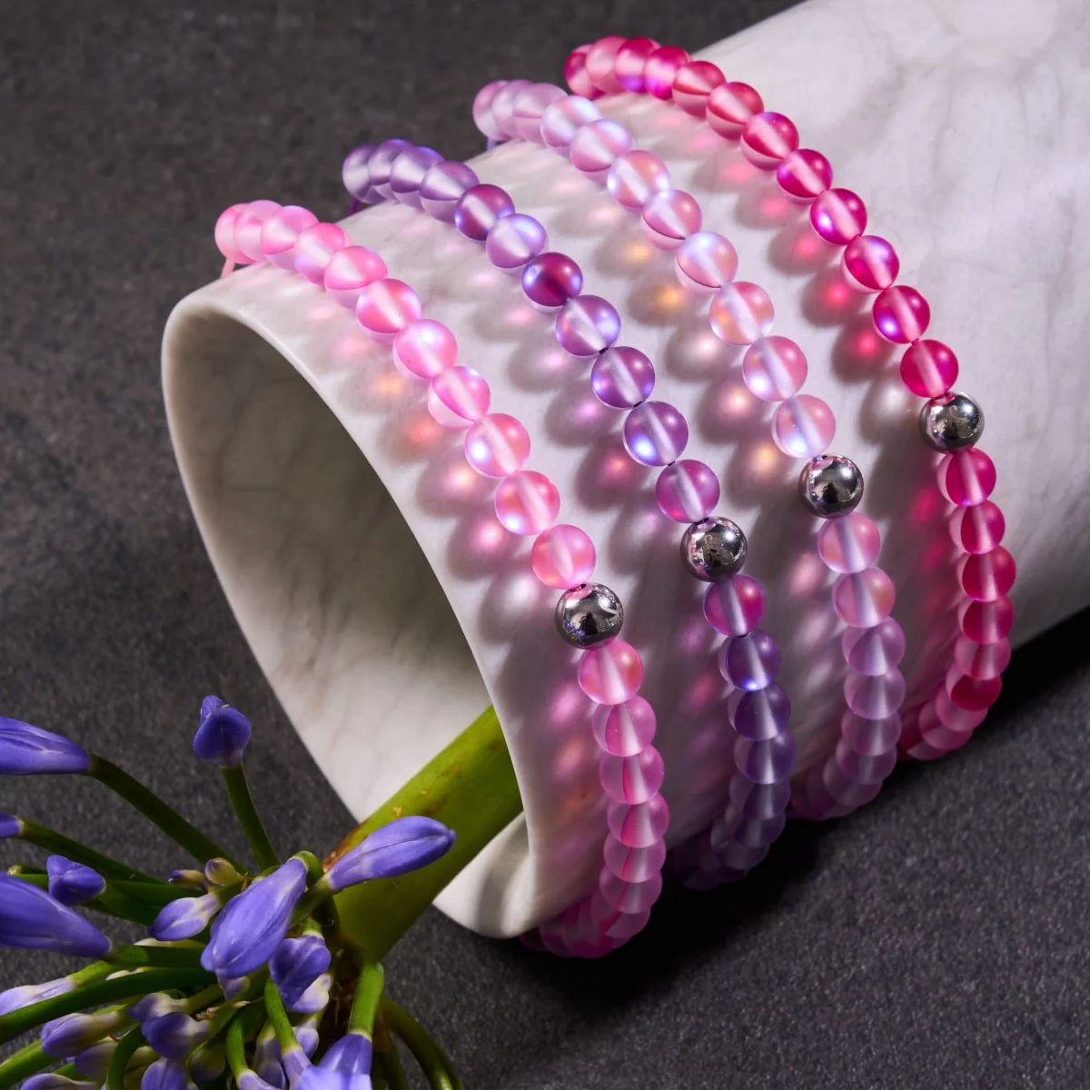 Pink | Silver | Mermaid Glass Macrame Bead Bracelet - Image 6