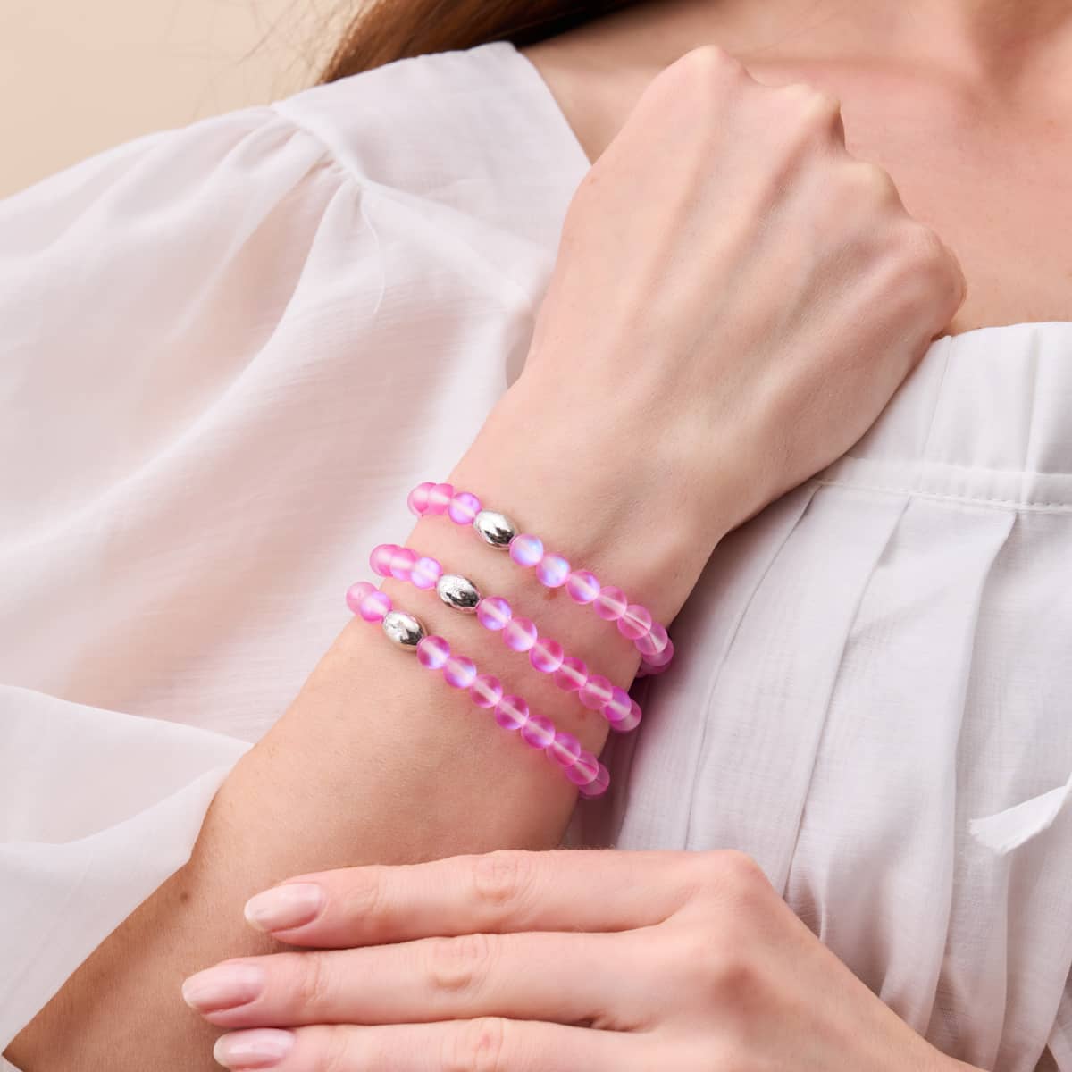 Pink | .925 Sterling Silver | Mermaid Glass Bead Bracelet - Image 7