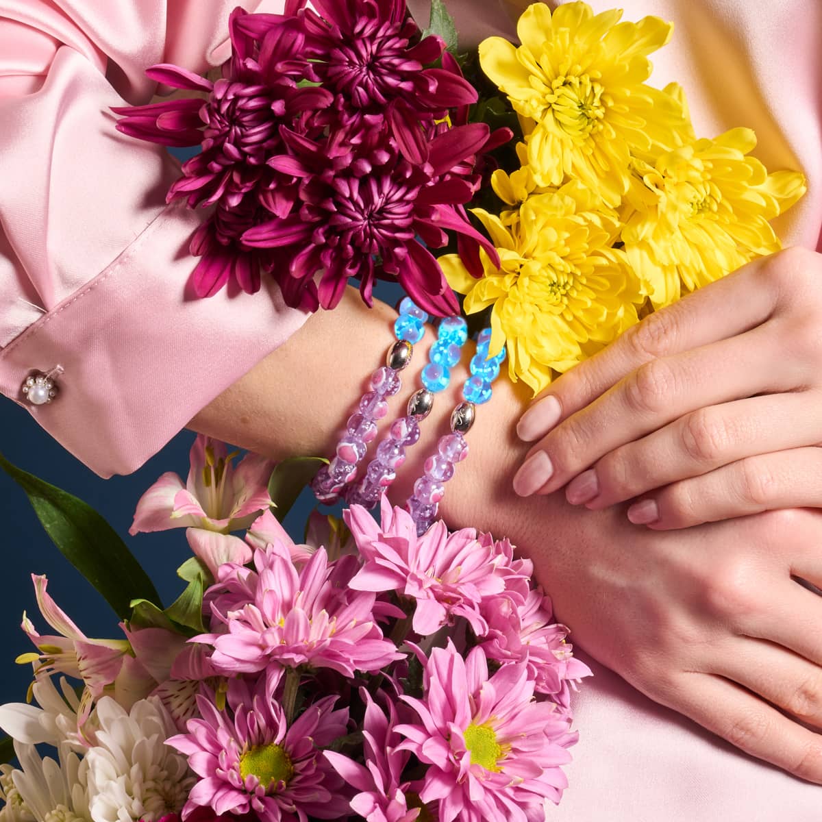 Purple x Pink | .925 Sterling Silver | Firefly Glass Love Bracelet - Image 3