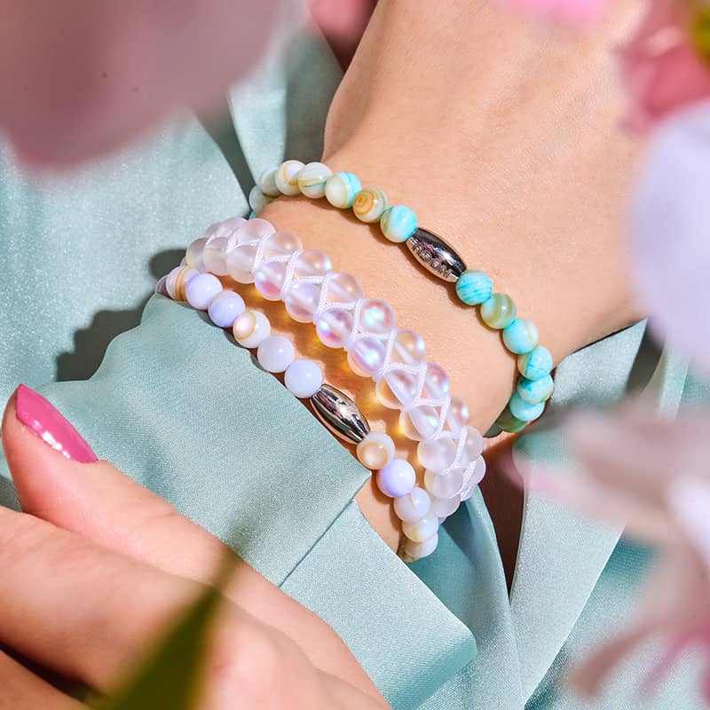 Rainbow White | Silver | Double Mermaid Glass Bracelet - Image 11