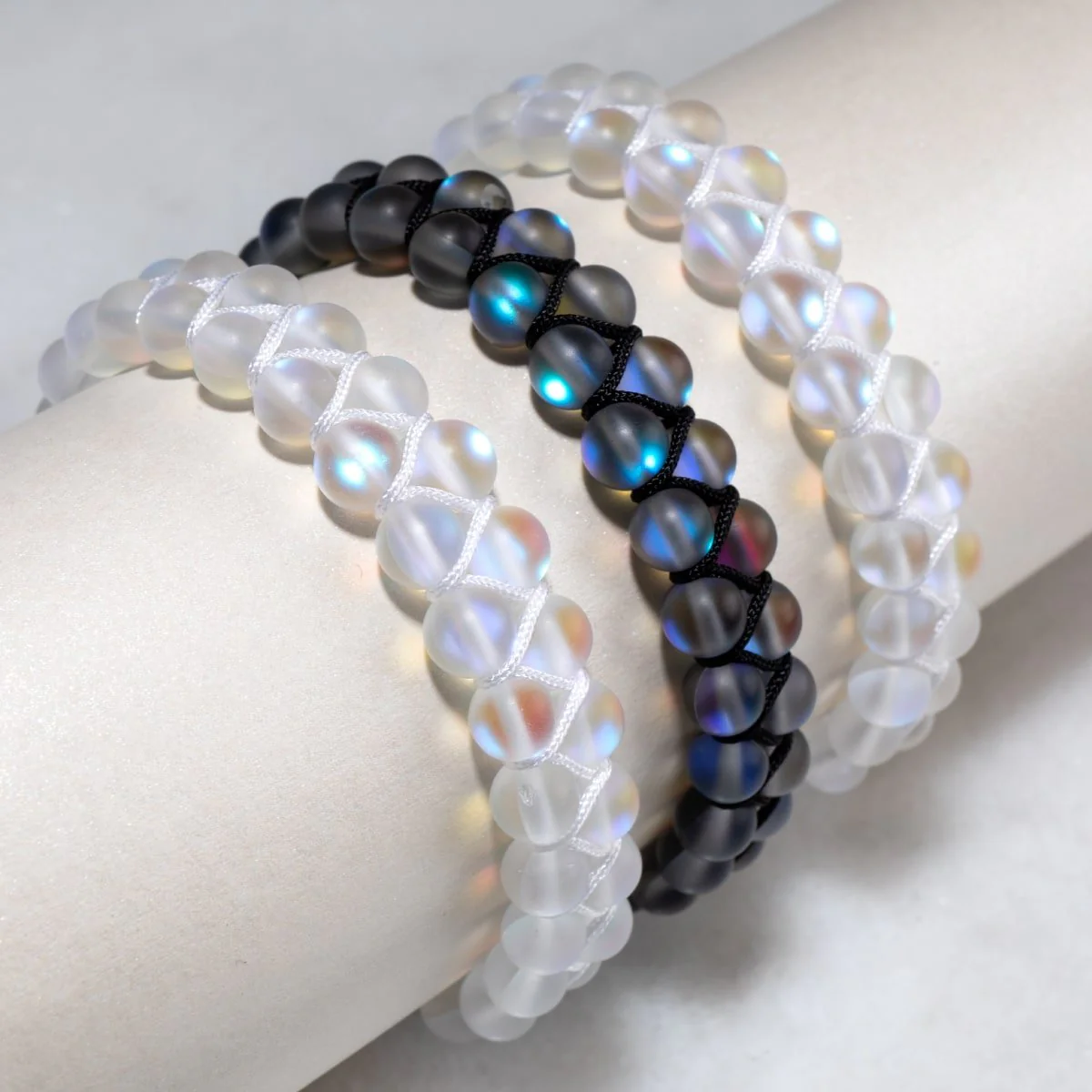 Rainbow White | Silver | Double Mermaid Glass Bracelet - Image 3