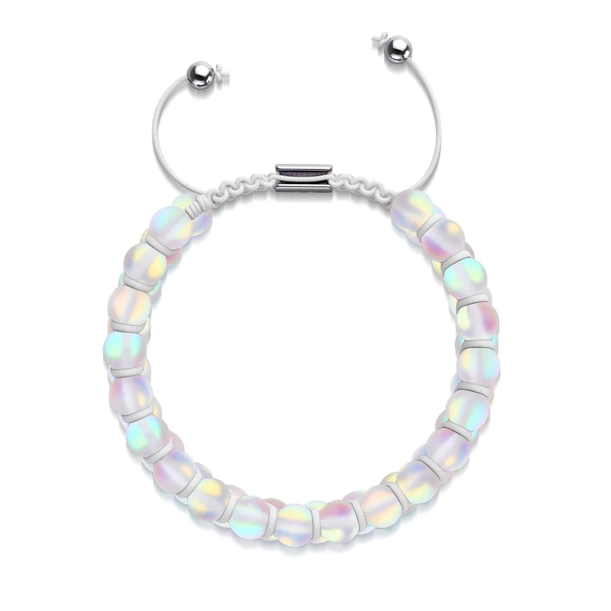 Rainbow White | Silver | Double Mermaid Glass Bracelet - Image 8