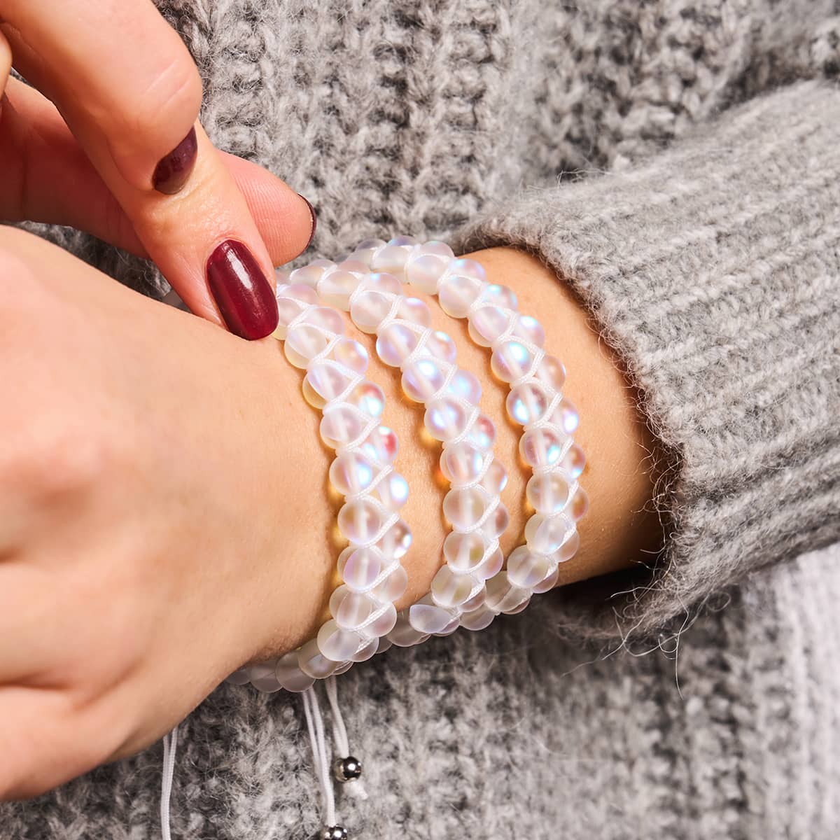 Rainbow White | Silver | Double Mermaid Glass Bracelet - Image 9